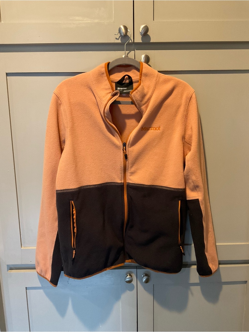 Marmot Women's Rocklin Full-Zip Fleece Jacket Peach and Black Colorblock